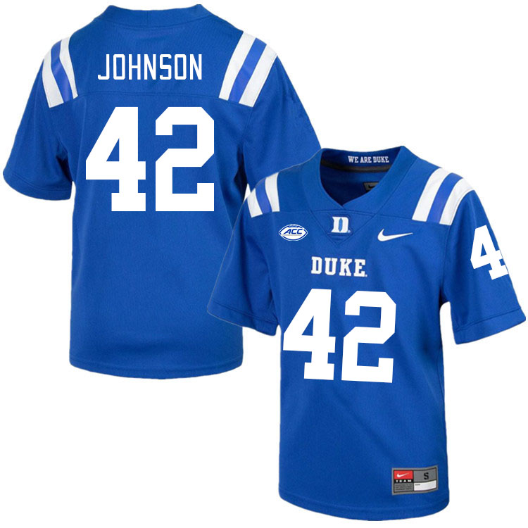 Men #42 Kendall Johnson Duke Blue Devils College Football Jerseys Stitched-Royal